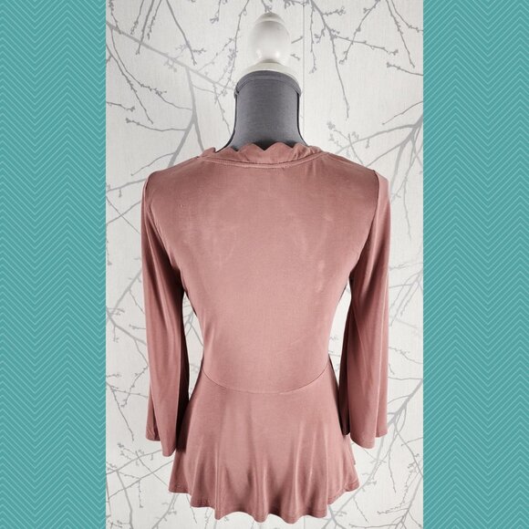 Eri + Ali Blush Pink Modal Blend Scalloped Wrap Blouse Feminine - Picture 4 of 5